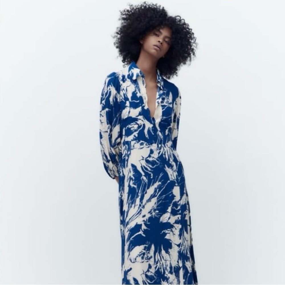 Zara Blue and white Patterned Dress